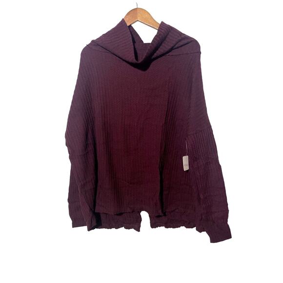 Free People Shirt Women's Small NWT Juicy Cowl Neck Oversized Split Back Wine - Picture 2 of 10